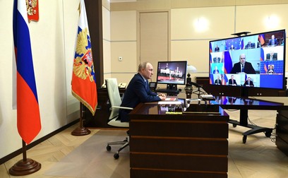 Vladimir Putin, într-o ședință cu membri Consiliului de Securitate, după atacul asupra Crocus City / Profimedia