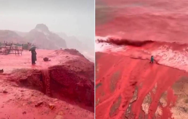 Momentul în care marea s-a făcut roșie ca sângele, în Iran. Au crezut că vine sfârșitul lumii | VIDEO
