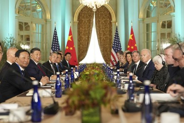 President Joe Biden Meets with China's President President Xi Jinping at the Filoli Estate in Woodside, Calif., Wednesday, Nov, 15, 2023, on the sidelines of the Asia-Pacific Economic Cooperative conference.,Image: 822284838, License: Rights-managed, Restrictions: This content is intended for editorial use only. For other uses, additional clearances may be required. POOL PHOTO MANDATORY CREDIT, Model Release: no, Pictured: Joe Biden,Xi Jinping