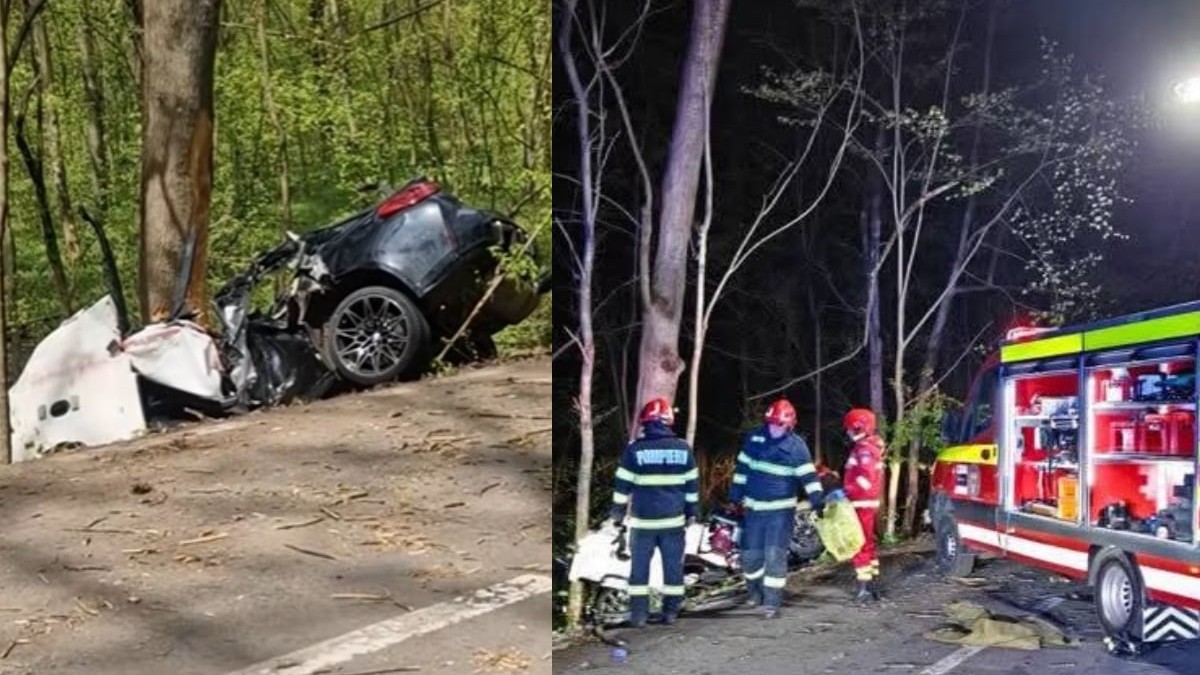 Mașina de 530 de cai putere a ajuns un morman de fiare în urma accidentului și după intervenția pompierilor