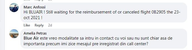 Mesaje de pe pagina de facebook a Blue Air