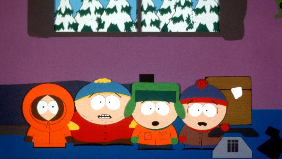 Personajele din South Park, în timp ce privesc uimite spre cameră