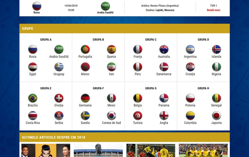 Cm2018.libertatea.ro, site pregătit de Libertatea special pentru Campionatul Mondial de fotbal Rusia 2018. Toate informațiile