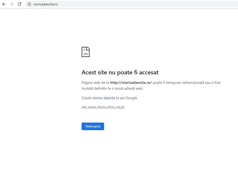 Momentan, site-ul care i-a aparținut lui Viorica Dăncilă până de curând, este blocat (foto captură)