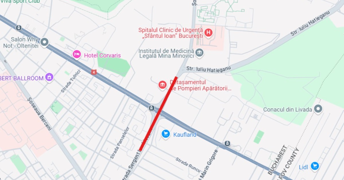 În imagine este evidențiată zona în care se va construi noul pasaj rutier din Sectorul 4 București