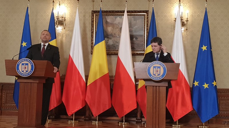 Președintele Nicușor Dan și omologul său polonez, Karol Nawrocki, susțin declarații de presă comune la finalul convorbirilor oficiale desfășurate la Palatul Cotroceni, Foto: Libertatea