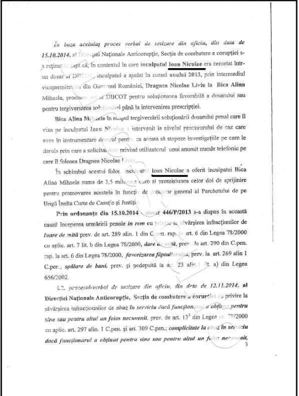 Actul care atestă acuzaţiile care i se aduc lui Niculae