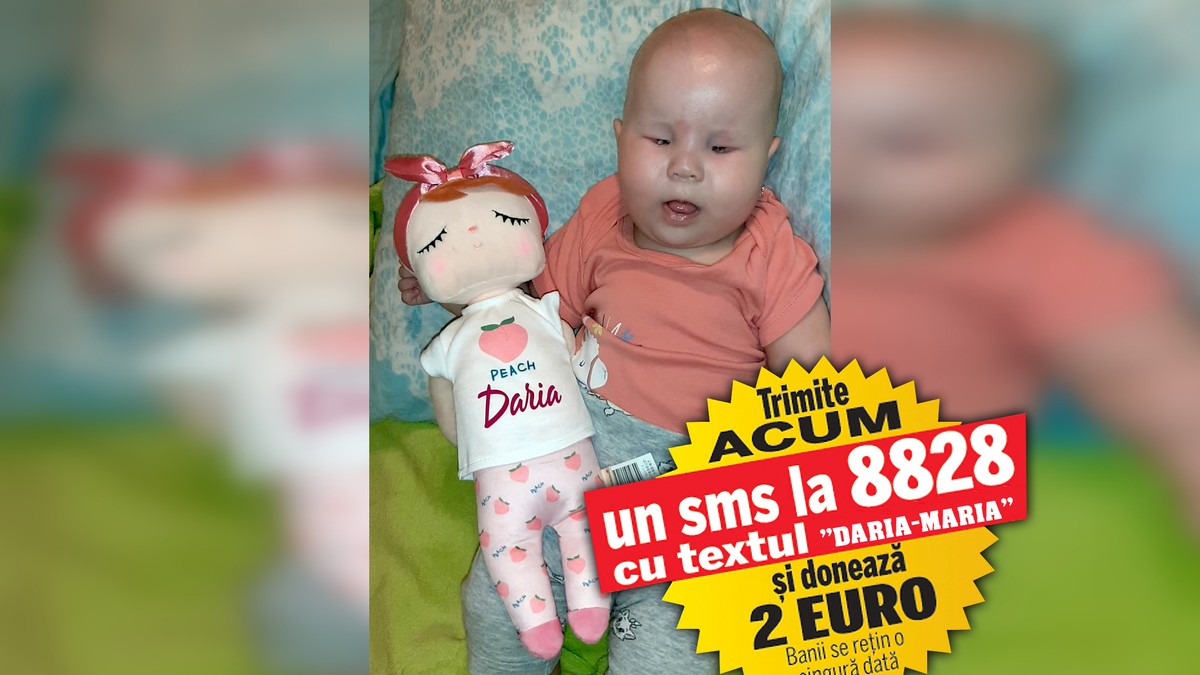 Un bebeluș de opt luni, născut fără ochi, este chinuit de suferințe cumplite. Daria-Maria are nevoie de 3.000 de lei lunar pentru tratamente pe termen lung