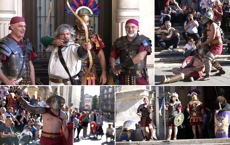 FOTOREPORTAJ. Lupte cu gladiatori pe Calea Victoriei din București, dar și mâncăruri preparate după rețete culinare antice