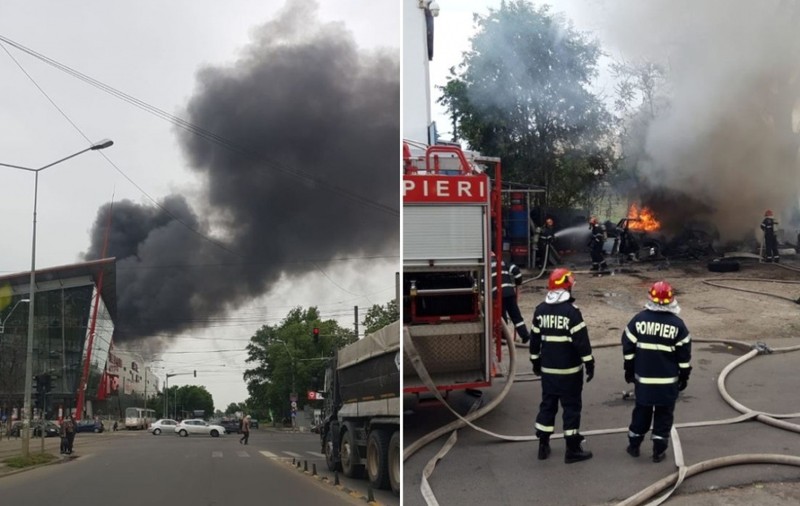 Incendiu puternic în București. Un nor uriaș de fum s-a ridicat deasupra orașului