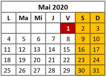 Zile libere mai 2020. În mai 2020 este o zi liberă de la stat