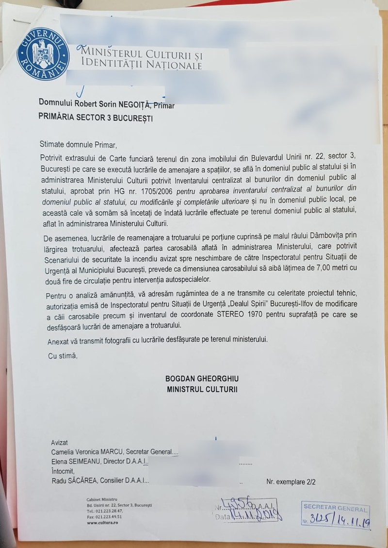 Scrisoarea ministrului Gheorghiu către primarul Negoiță