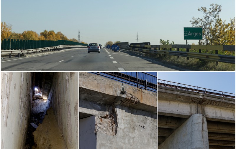 Podul de pe autostrada A1 peste care trec zilnic 40.000 de mașini arată rău: pământ surpat, structură metalică ruginită. „Necesită reabilitare, înlocuirea unor elemente”