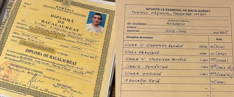 Diploma de Bacalaureat a lui George Simion. Foto georgesimion.ro