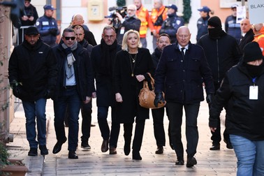 President of French far right party Rassemblement National Marine Le Pen arriving at Notre-Dame de l'Assomption church, for the funeral ceremony for late French actress Brigitte Bardot, in Saint-Tropez, southeastern France, on January 7, 2026. French film sensation Brigitte Bardot, a symbol of sexual liberation in the 1950s and 1960s who reinvented herself as an animal rights defender and embraced far-right views, died on Decmber 28, 2025 aged 91.,Image: 1063944279, License: Rights-managed, Restrictions: , Model Release: no