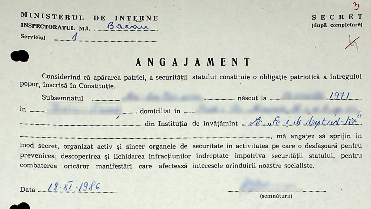 Imagine cu o fișă de angajament - CNSAS