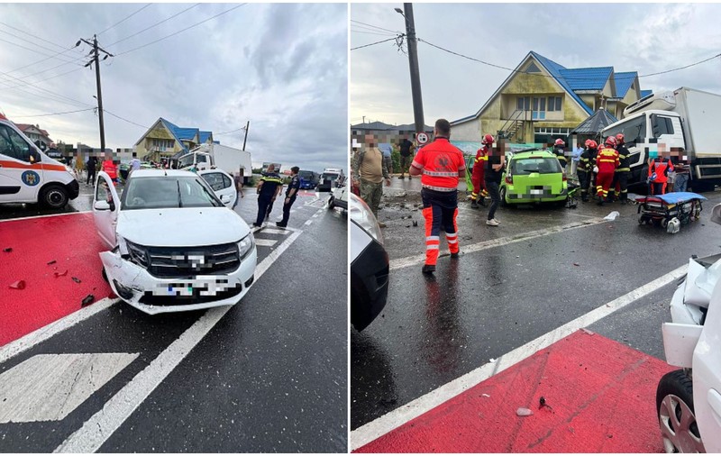 Cinci polițiști, răniți într-un accident în lanţ în Vrancea. Mașina de poliție, lovită din spate de o autoutilitară și proiectată pe contrasens