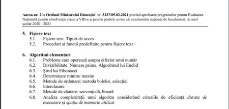 Programa informatică Bac 2021 - științele naturii