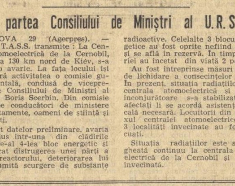 36 de ani de la accidentul nuclear de la Cernobîl. Documentele care arată cum a reacționat regimul Ceaușescu