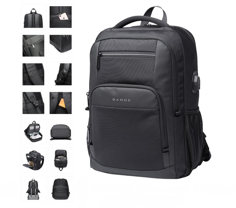 Rucsac Bange, multifuncțional port USB, buzunar antifurt, rezistent la apă, BG1921BK Negru