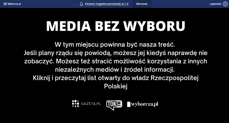 Și Gazeta Wyborcza și-a suspendat activitatea
