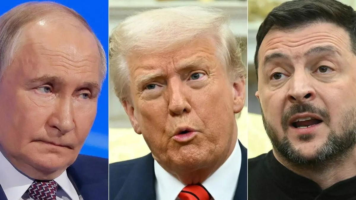 Colaj cu Vladimir Putin (stânga), Donald Trump (centru) și Volodimir Zelenski Foto: Arhivă