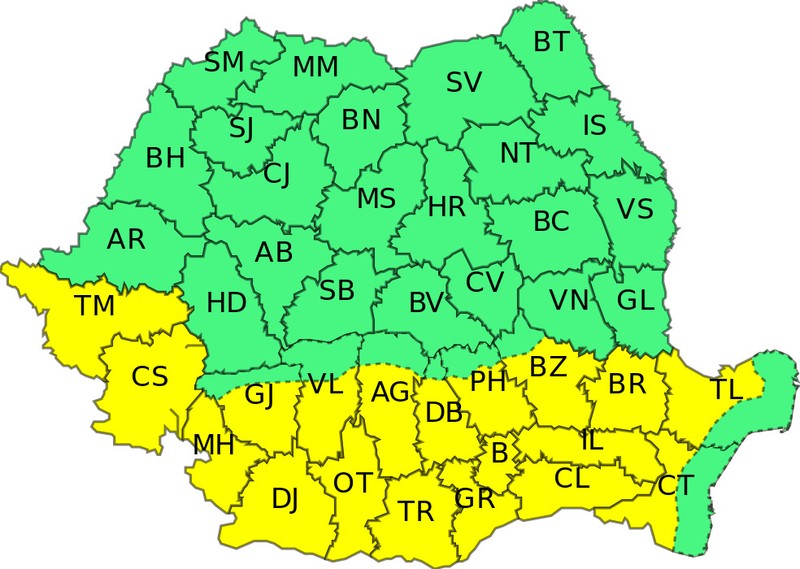 Codul galben de caniculă a fost emis pentru București și 18 județe din sudul și vestul țării