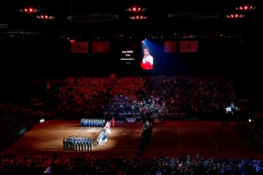 epa04498167 General view of the opening ceremony of the Davis Cup World Final between France and Switzerland at the Pierre Mauroy Stadium in Lille, France, 21 November 2014. EPA/YOAN VALAT