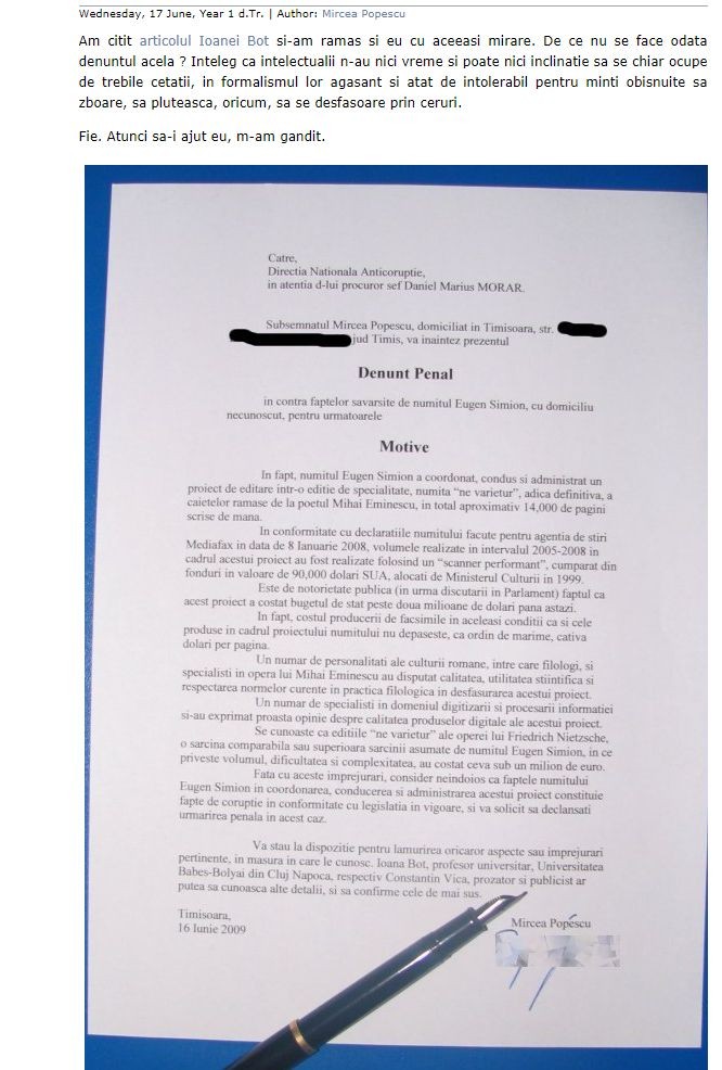 Plângerea penală împotriva lui Eugen Simion, fost președinte al Academiei Române
