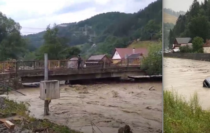 Cod roșu de inundații în județul Alba. Zeci de case afectate, drumuri blocate și mașini luate de ape