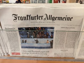 Prima pagină a FAZ de sâmbătă, 5 februarie, în Berlin: „China și Rusia se împotrivesc oricărei extinderi viitoare a NATO”