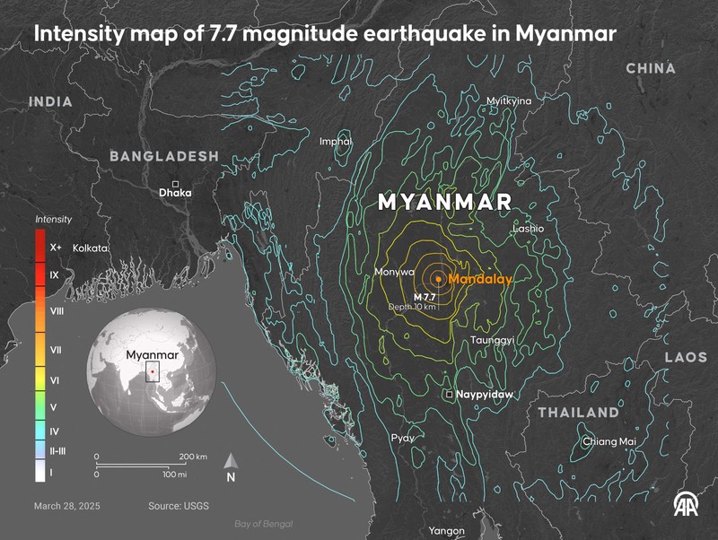 Epicentrul cutremurului din Myanmar Foto: Hepta