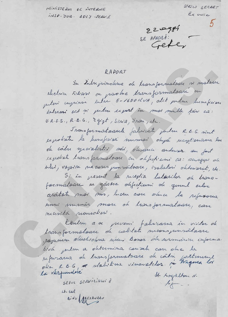 Raportul întocmit de Securitate