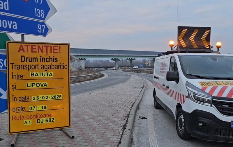 Traficul rutier este deviat de pe DN7 pe A1 pentru trei localități din Arad pentru trecerea convoiului agabaritic record. Ce zonă este vizată