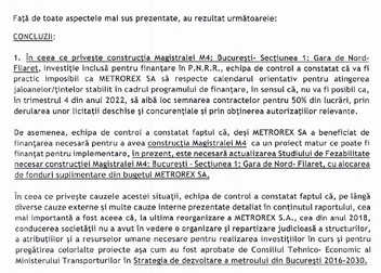 Extras din Raportul Corpului de Control al Ministerului Transporturilor trimis la Metrorex, datat 19 august, intrat în posesia Libertatea