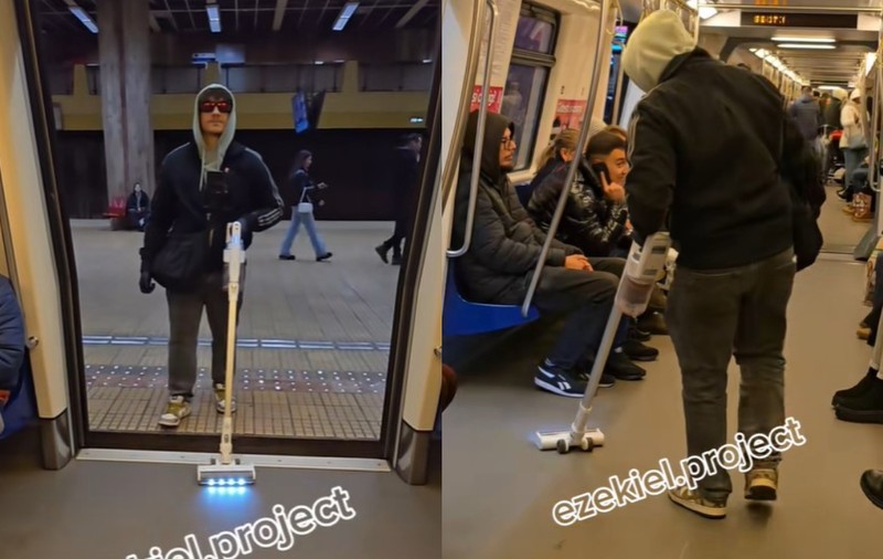 Un tânăr din București a dat cu aspiratorul în metrou și a filmat reacțiile celorlalți călători