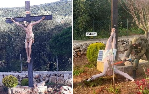 Soldat israelian, fotografiat când distruge cu barosul o statuie a lui Iisus, în Liban: „Grav și rușinos”