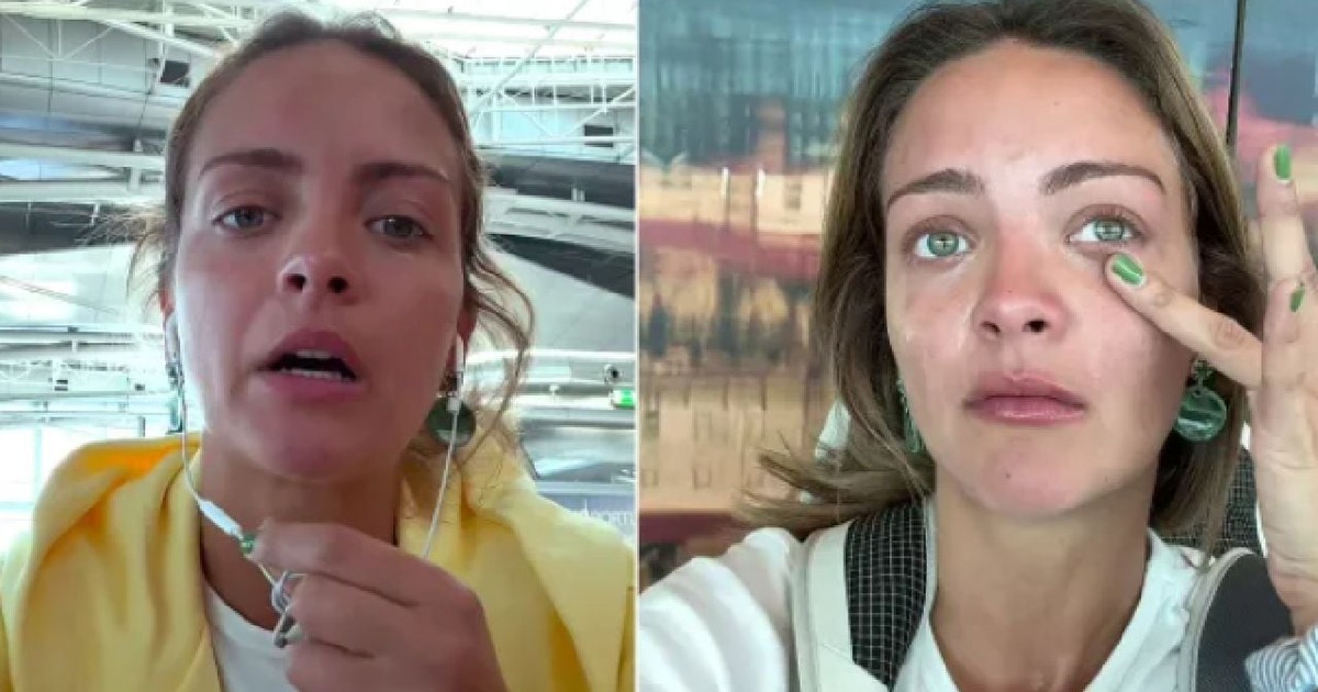 Colaj foto cu Joleen Weiss, pe aeroport, când plânge