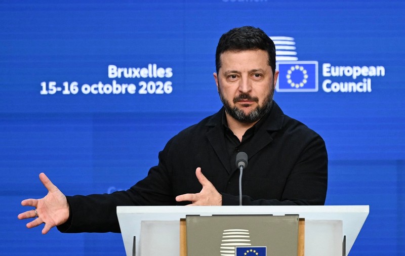Președintele ucrainean Volodimir Zelenski în conferință de presă la Bruxelles Sursa foto: Profimedia
