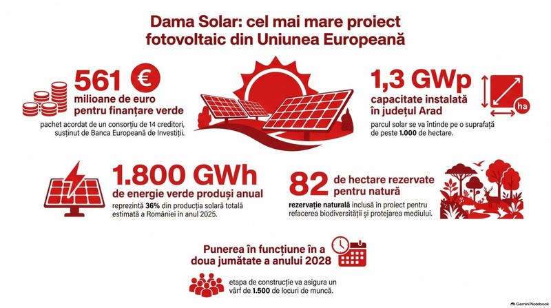 Proiectul fotovoltaic Dama Solar. Infografic realizat cu ajutorul Inteligenței Artificiale