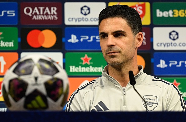 BUDAPEST, HUNGARY - MAY 29: Arsenal's Spanish manager Mikel Arteta addresses the media during the press conference one day ahead of the UEFA Champions League 2026 Final at Puskas Arena on May 29, 2026 in Budapest, Hungary. (Photo by Ina Fassbender - Pool/Getty Images)