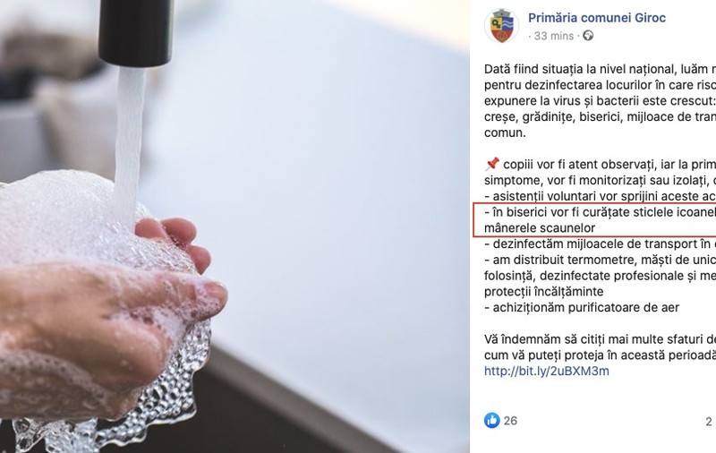 Primăria din România care a dispus curățarea icoanelor și a scaunelor din biserici, ca măsuri împotriva coronavirusului