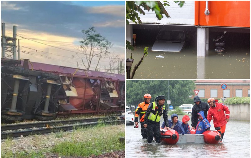 Tren de marfă, răsturnat de tornadă în Italia. Furtunile au făcut ravagii în nordul țării