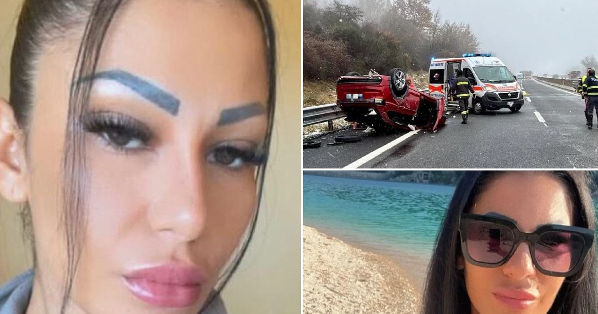 Colaj din trei fotografii, în care apare o tânără și o mașină roșie răsturnată, după un accident.