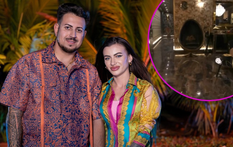 Imagini din casa Prințului Marco și a Biancăi Ghiurcă de la „Insula iubirii”. Ceas de perete Rolex, tapet Gucci și perne Hermès