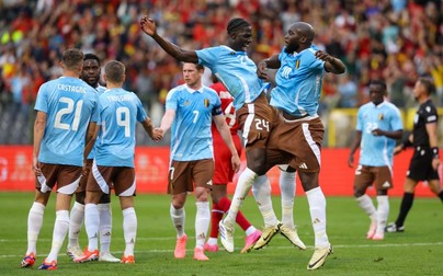08 June 2024, Belgium, Brussels: Belgium's Amadou Onana and Romelu Lukaku celebrate after scoring a goal during the International Friendly between Belgium and Luxembourg at the King Baudouin Stadium. Photo: Virginie Lefour/Belga/dpa