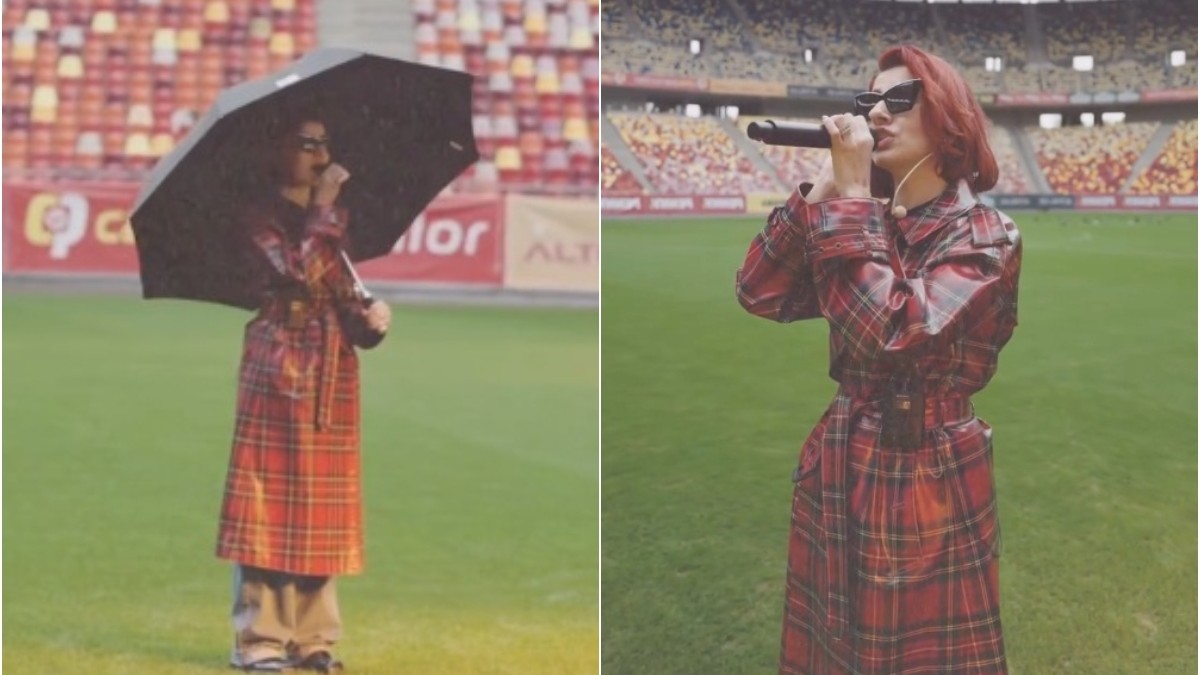 Lidia Buble cântă imnul la meciul amical de fotbal dintre România și Moldova
