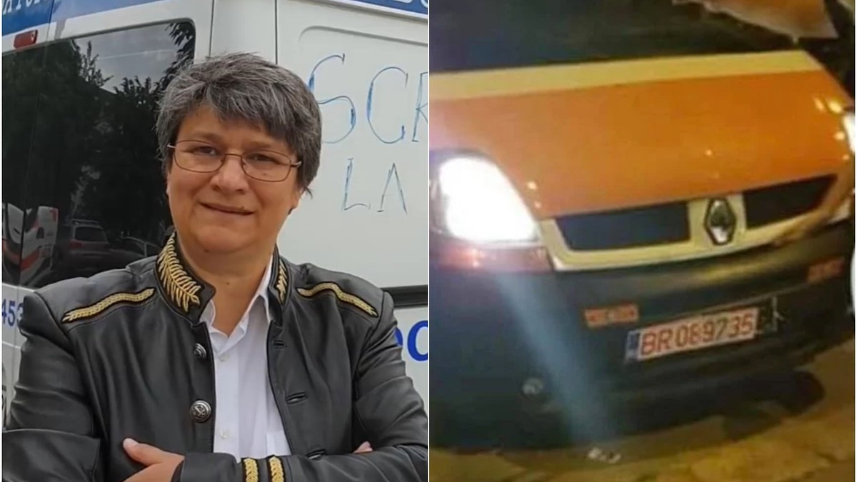 Un colaj cu o femeie si o masina portocalie