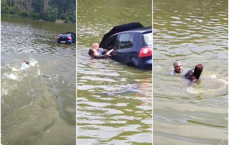 Un polițist local din Iași s-a aruncat în apă după o femeie care a intrat cu mașina într-un lac. Filmul salvării
