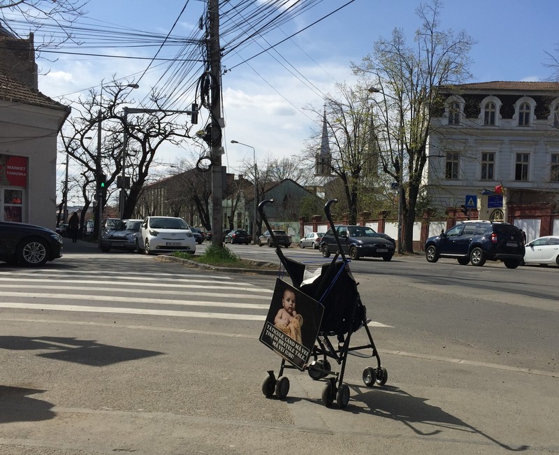 Cărucior, la acțiunea campaniei „40 de zile pentru viață” din Timișoara. Foto: Lina Vdovîi